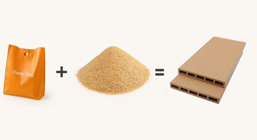 Illustration showing the composition of WPC decking materials